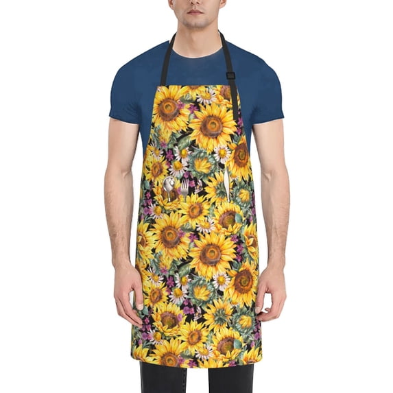Picia Sunflowers Vintage Waterproof Apron for Unisex Adult - Adjustable Bib Apron with Pockets, Ideal for Cooking, Gardening, Painting, and Household Chores