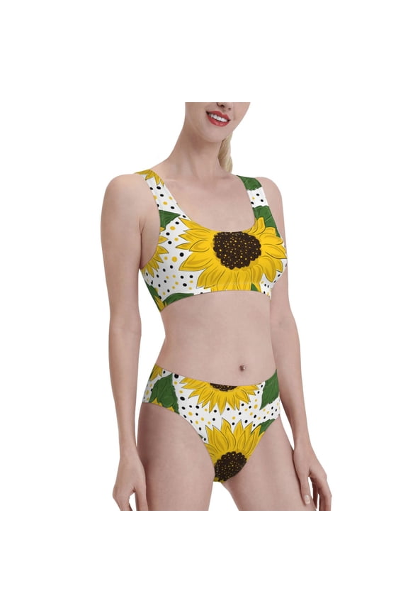 Sunflowers Women's High Waisted Bikini Scoop Neck Swimsuit Two Pieces Bathing Suit-Medium