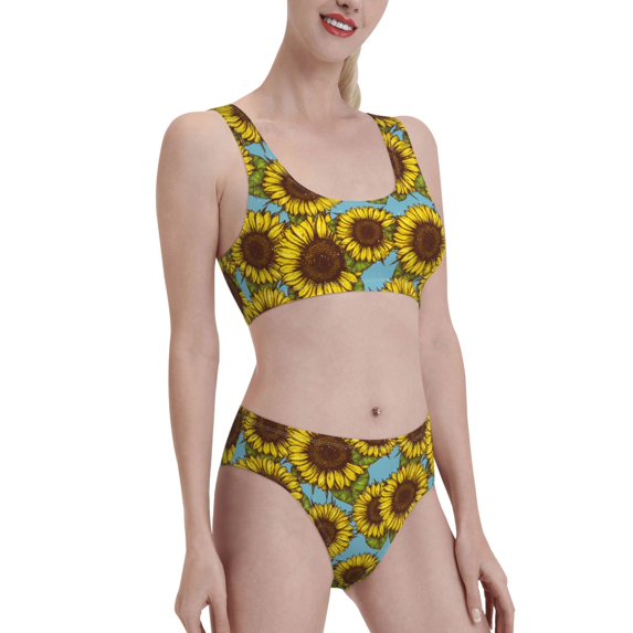 Picia Sunflowers Women's High Waisted Bikini Scoop Neck Swimsuit Two Pieces Bathing Suit-Small
