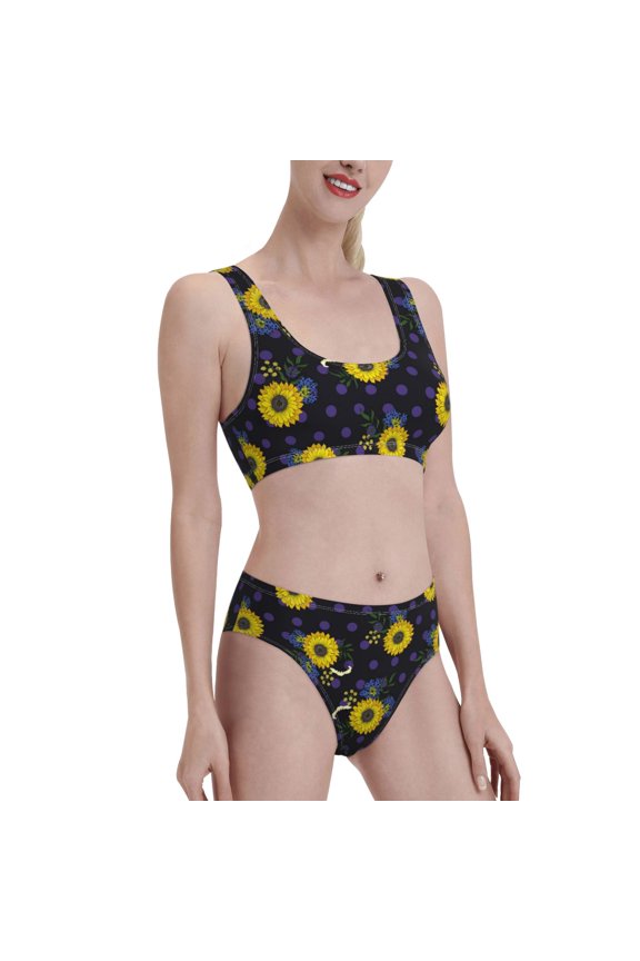 Sunflowers Women's High Waisted Bikini Scoop Neck Swimsuit Two Pieces Bathing Suit-XX-Large
