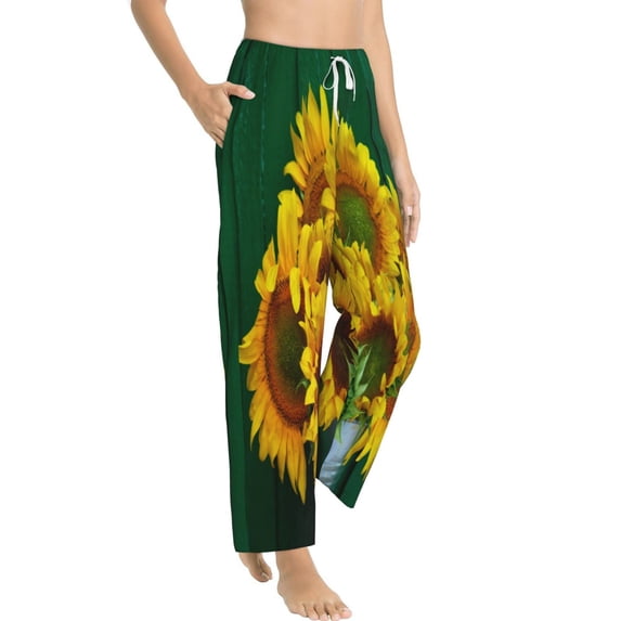 Picia Sunflowers in Bucket Womens Soft Woven Cotton Elastic Waistband Sleep Pajama Pant Lounge Sleep Pant With Pockets And Drawstring-Medium