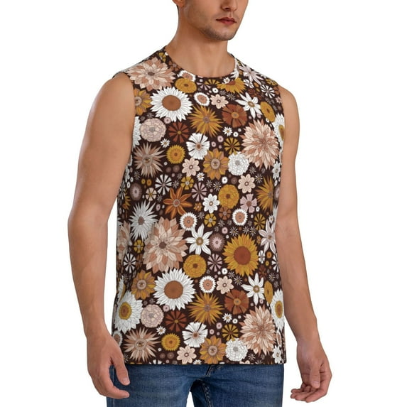 Picia Sunflowers mens Cotton Tank Undershirts , Moisture-wicking Ribbed Tanks, Lightweight Cotton Tank Undershirts-Large