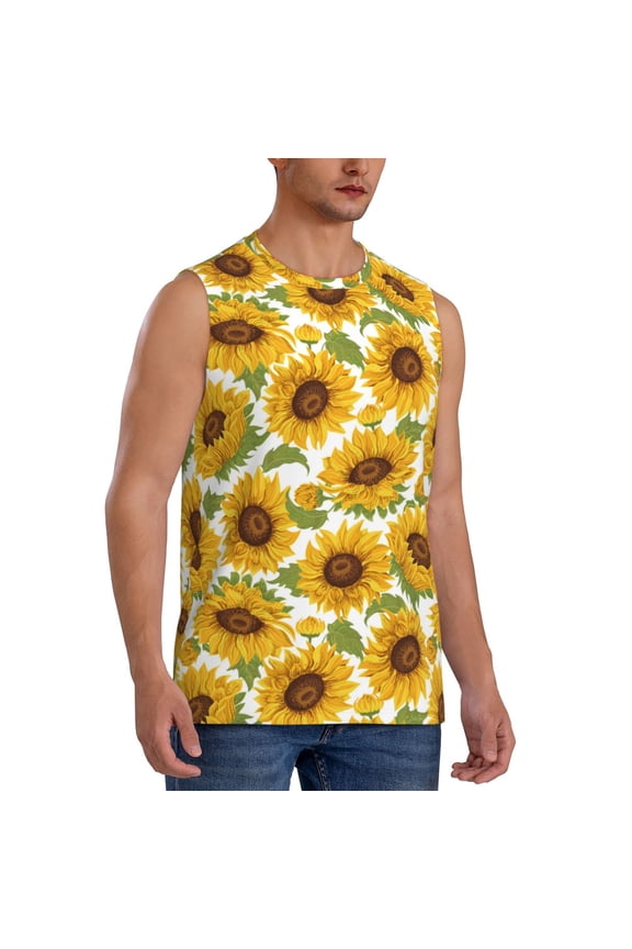 Sunflowers mens Cotton Tank Undershirts , Moisture-wicking Ribbed Tanks, Lightweight Cotton Tank Undershirts-Medium