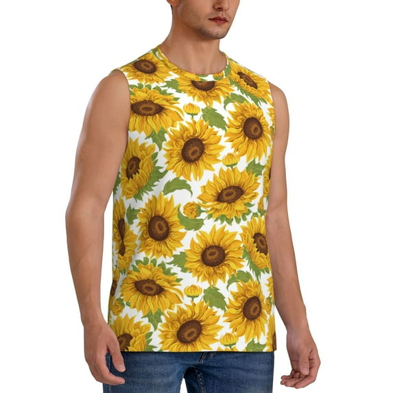 Picia Sunflowers mens Cotton Tank Undershirts , Moisture-wicking Ribbed Tanks, Lightweight Cotton Tank Undershirts-X-Large