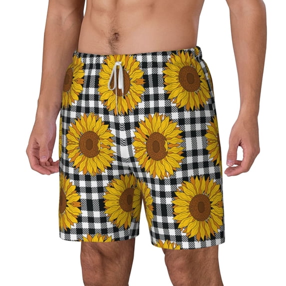 Picia Sunflowers pattern Mens Swim Trunks with Compression Liner Stretch Beach Shorts Quick Dry with Zipper Pockets No-Chafing Board Shorts-3X-Large