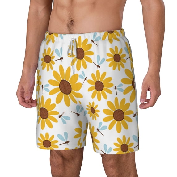Picia Sunflowers pattern Mens Swim Trunks with Compression Liner Stretch Beach Shorts Quick Dry with Zipper Pockets No-Chafing Board Shorts-Medium