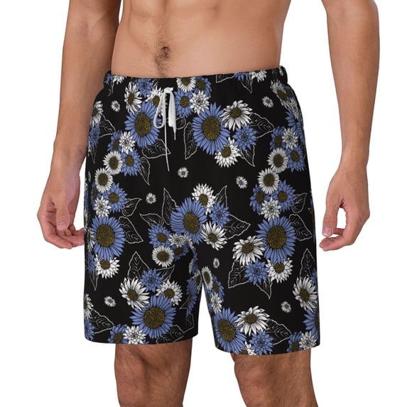 Picia Sunflowers pattern Mens Swim Trunks with Compression Liner Stretch Beach Shorts Quick Dry with Zipper Pockets No-Chafing Board Shorts-Small