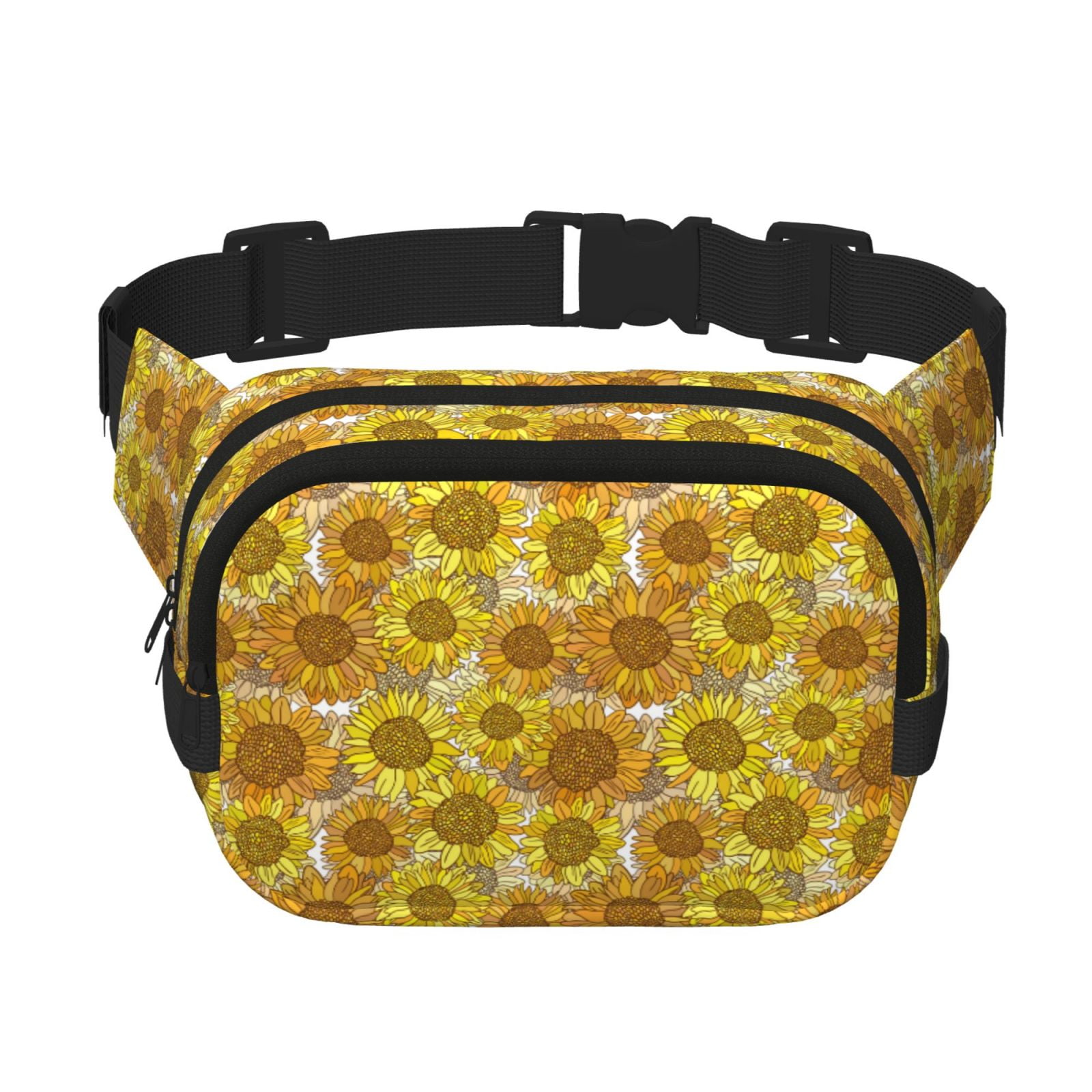 Picia Sunflowers1 Print Square Double-Layer Waist Bag Mini Adjustable Waist Belt Bag Exercise Running Travel Hiking