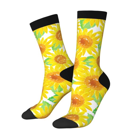 Picia Sunflowers2 Print Athletic Socks for Men & Women – Cushioned Moisture-Wicking Crew Socks for Sports, Running, and Training, Soft & Breathable Size 5-11