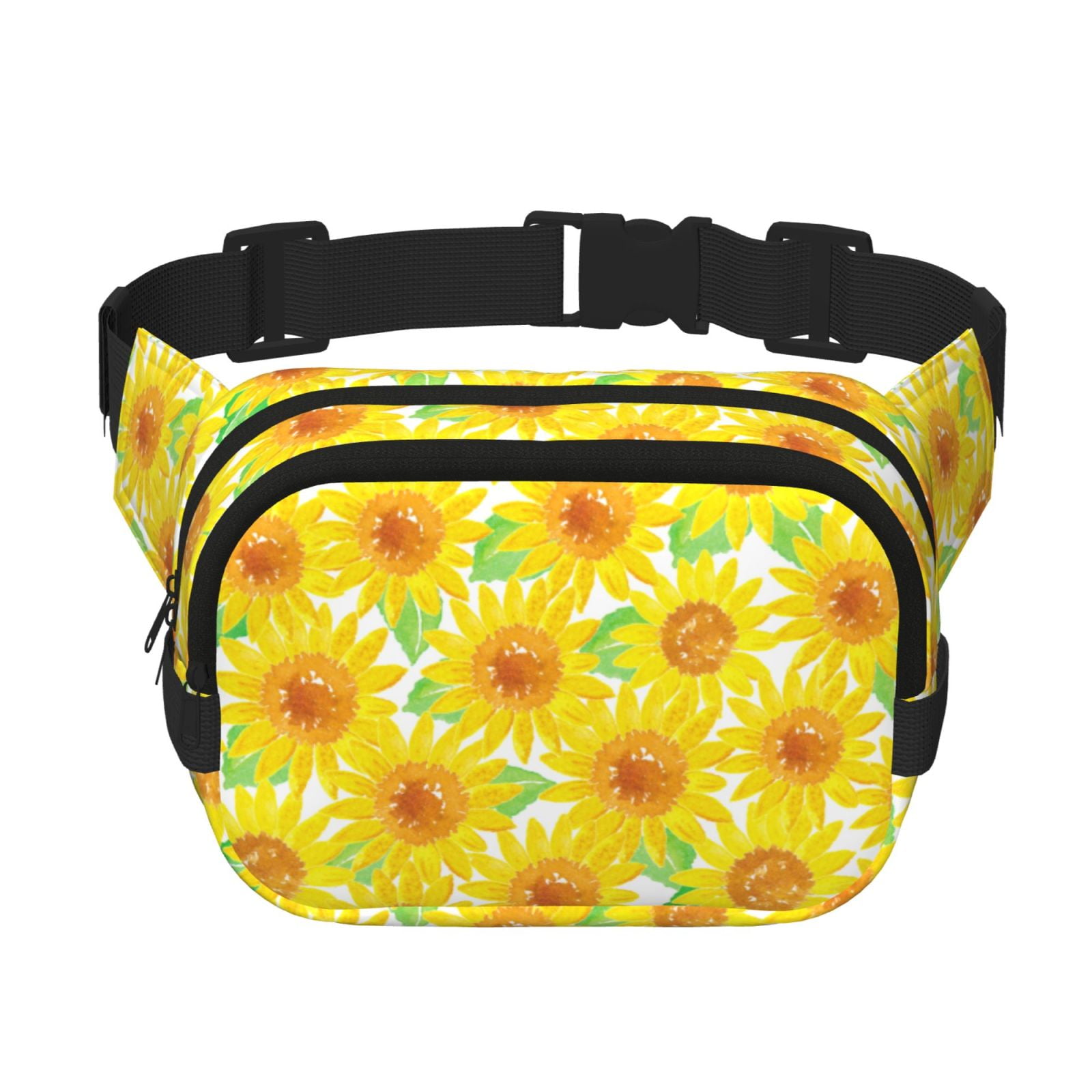 Picia Sunflowers2 Print Square Double-Layer Waist Bag Mini Adjustable Waist Belt Bag Exercise Running Travel Hiking