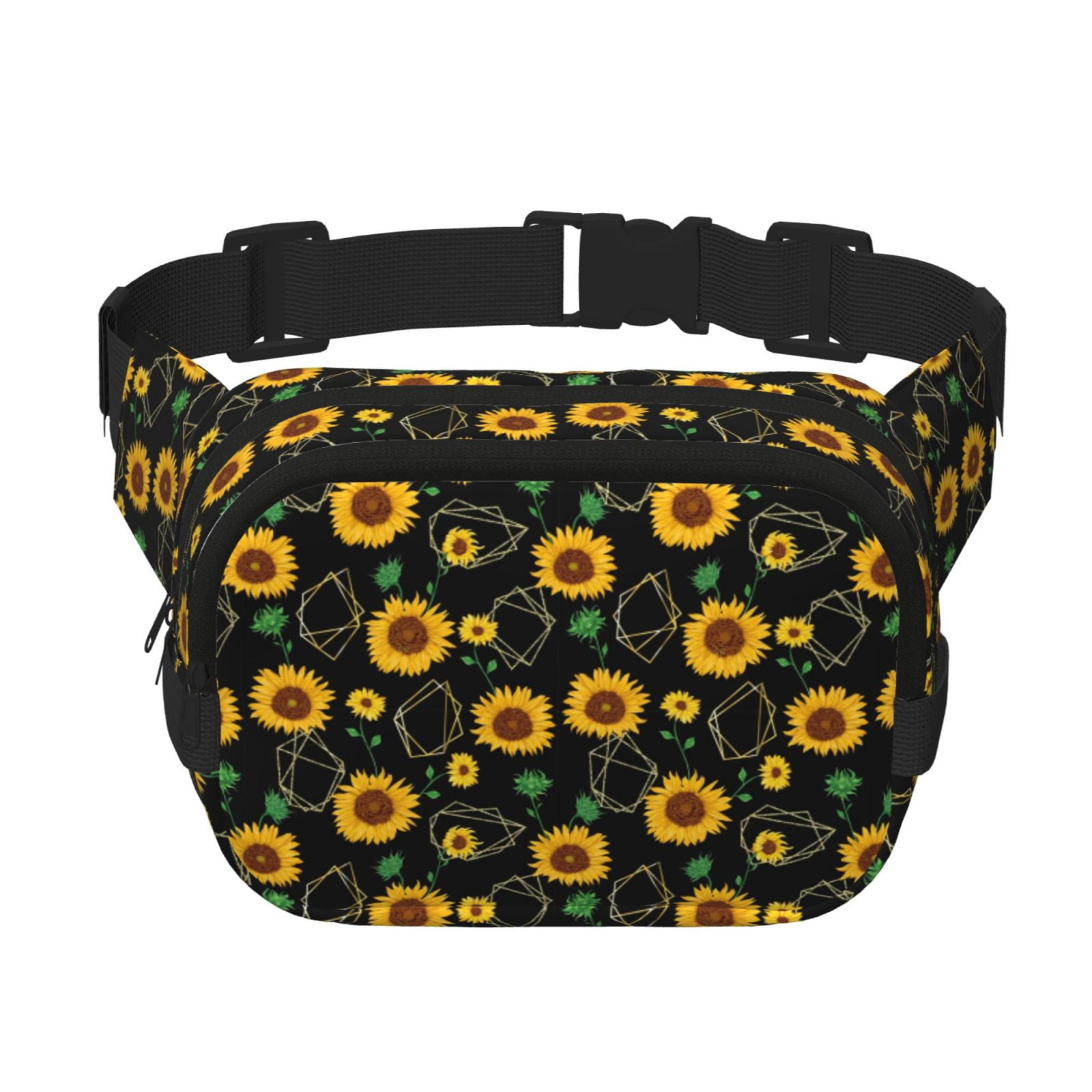 Picia Sunflowers3 Print Square Double-Layer Waist Bag Mini Adjustable Waist Belt Bag Exercise Running Travel Hiking
