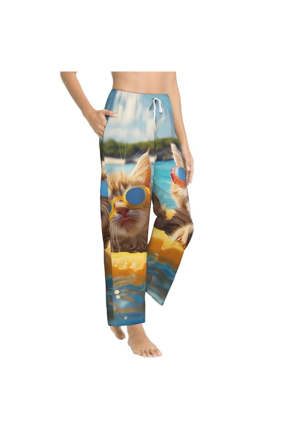 Sunglasses Beach Kittens Womens Soft Woven Cotton Elastic Waistband Sleep Pajama Pant Lounge Sleep Pant With Pockets And Drawstring-Small