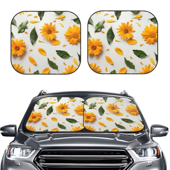 Picia Sunny Yellow SunFlower 2 Piece Car Windshield Sun Shade Foldable | Foldable Sun Shield for Front Window Blocks UV Rays and Keeps Your Vehicle Cool-Large