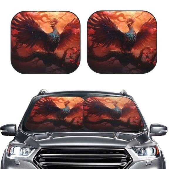Picia Sunset Blossoms Phoenix Perch 2 Piece Car Windshield Sun Shade Foldable | Foldable Sun Shield for Front Window Blocks UV Rays and Keeps Your Vehicle Cool-Medium