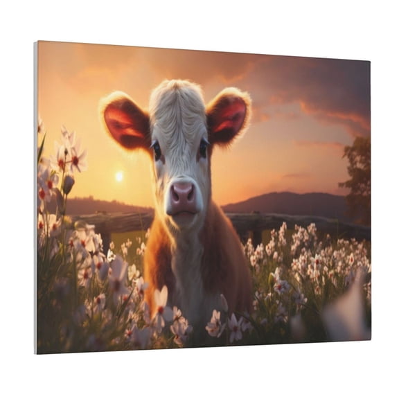 Picia Sunset Calf Flower Field Pattern Decorative Picture – Unique Wall Art, Modern Canvas Print for Trendy Interiors (Horizontal)