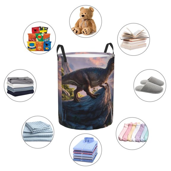 Picia Sunset Cliff Dinosaur Large Laundry Basket, Waterproof, Freestanding Laundry Hamper, Collapsible Tall Clothes Hamper with Extended Handles-