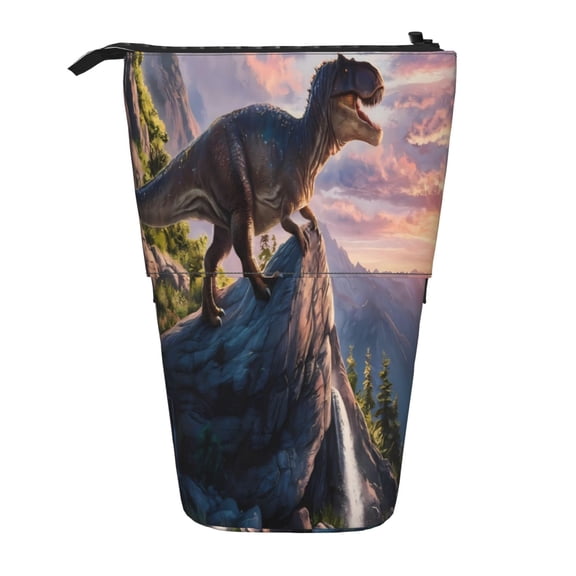 Picia Sunset Cliff Dinosaur Print Telescopic Pencil Case, Telescopic Pen Holder Telescopic Pencil Pouch Bag Stationery Pencil Case Box Storage Organizer Makeup Bag