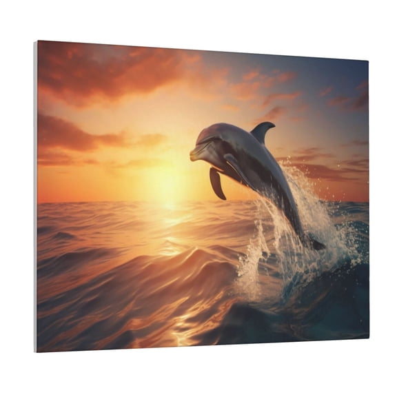 Picia Sunset Dancing Dolphin A Pattern Decorative Picture – Unique Wall Art, Modern Canvas Print for Trendy Interiors (Horizontal)