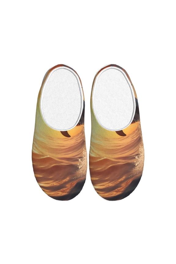 Sunset Dancing Dolphin A for Women's Lamb-hug Comfy Fleece House Slippers Memory Foam, Slip-on House Shoes Indoor Outdoor-42/43