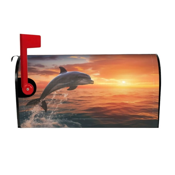 Picia Sunset Dancing Dolphin B Magnetic Mailbox Cover Standard Size-25.5x21 in