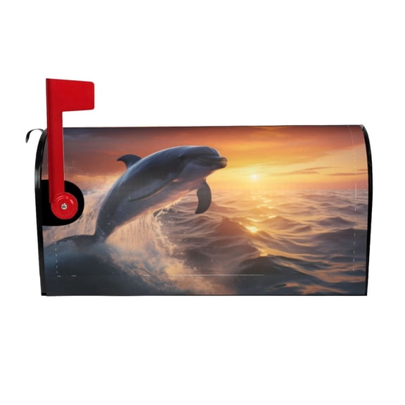 Picia Sunset Dancing Dolphin Magnetic Mailbox Cover Standard Size-21x18 in