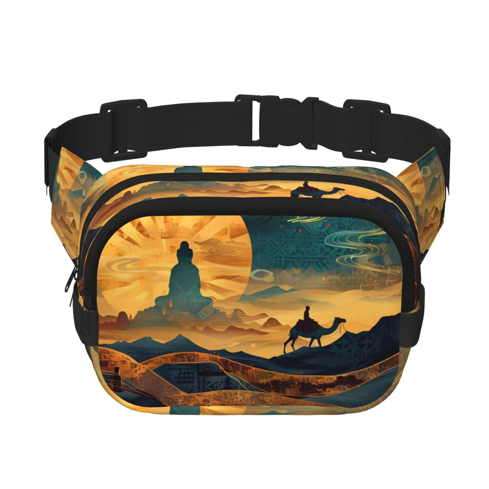 Picia Sunset Desert Journey Print Square Double-Layer Waist Bag Mini Adjustable Waist Belt Bag Exercise Running Travel Hiking