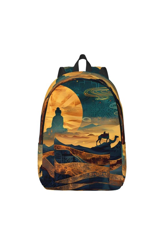 Sunset Desert Journey Printed Canvas Daypack - Stylish and Durable Vintage Compact Backpack - Class, Work, Travel, or Laptop Bookbag,Organized Compartments-Small