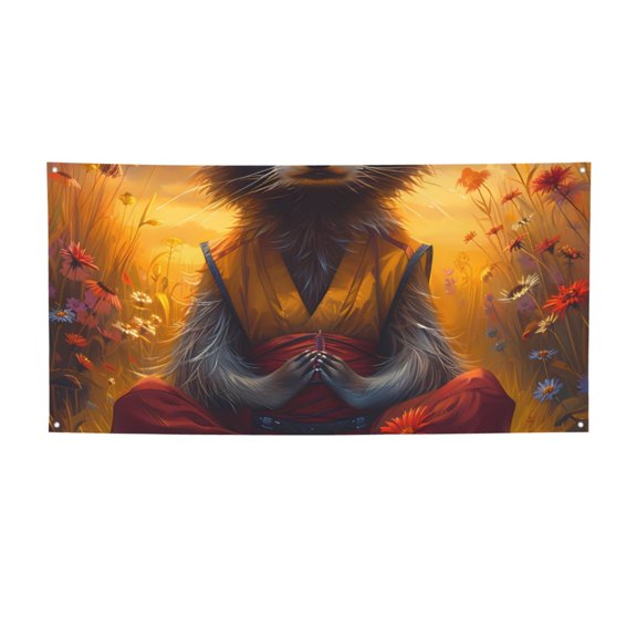Picia Sunset Flower Meditating Raccoon Pattern Party Banner, Festive Decoration, Holiday Banner, Celebration Decor, Event Banner, Reusable Party Banner-Small