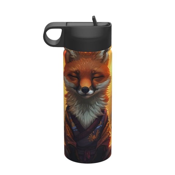 Picia Sunset Maple Tree Fox Pattern 18oz Sports Insulated Kettle With Straw Insulated Water Bottle For Running Hiking Cycling Climbing Men'S Woman Insulated Water Bottle