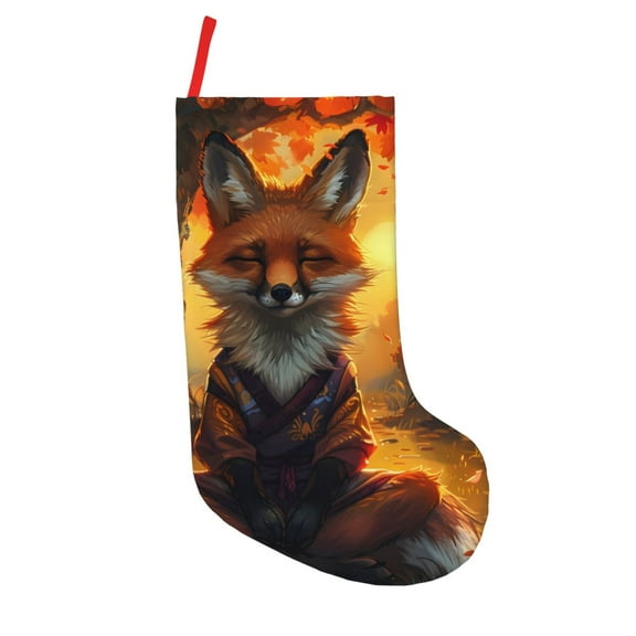 Picia Sunset Maple Tree Fox for 18in Christmas Stockings, Xmas Stocking for Kids, Holiday and Family Stocking for Fireplace or Party Decoration
