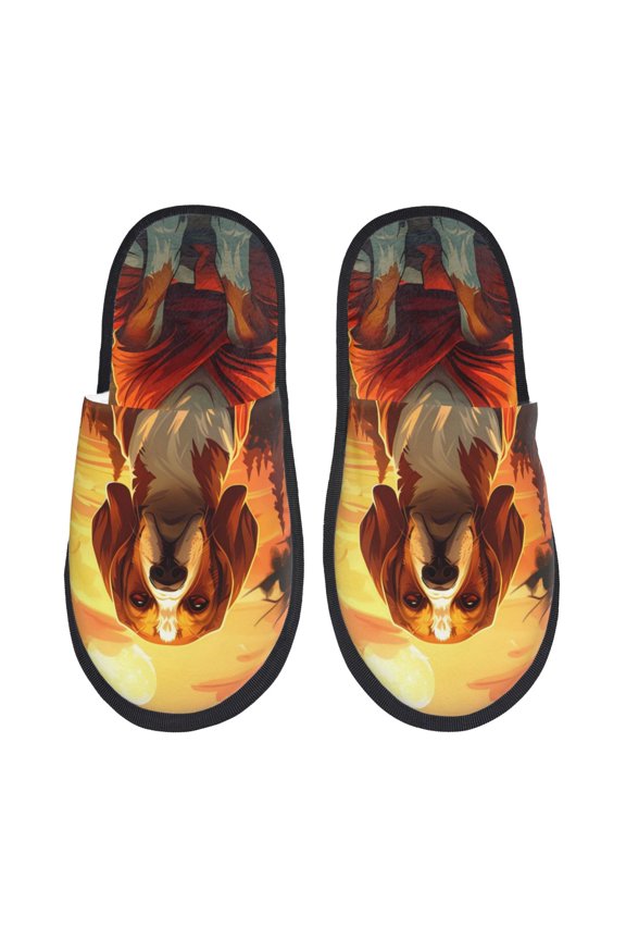 Sunset Meditating Dog Print Women's Fuzzy Fluffy House Slippers Plush Memory Foam Shoes Indoor Outdoor-Medium
