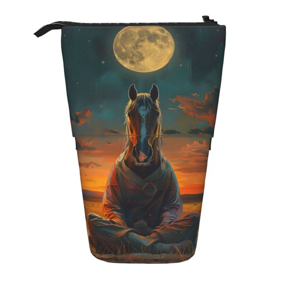 Picia Sunset Prairie Meditating Horse Print Telescopic Pencil Case, Telescopic Pen Holder Telescopic Pencil Pouch Bag Stationery Pencil Case Box Storage Organizer Makeup Bag