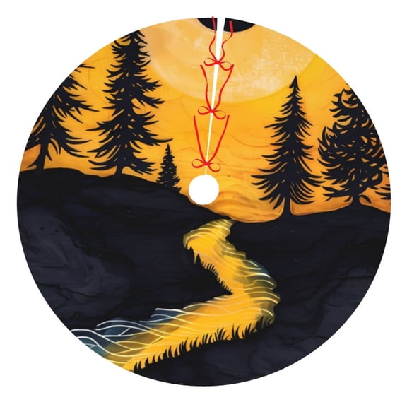 Picia Sunset River Pine Trees Print Christmas Tree Skirt , Christmas Tree Skirt Ornaments for Merry Christmas Holiday Party Decorations Indoor Outdoor-36"
