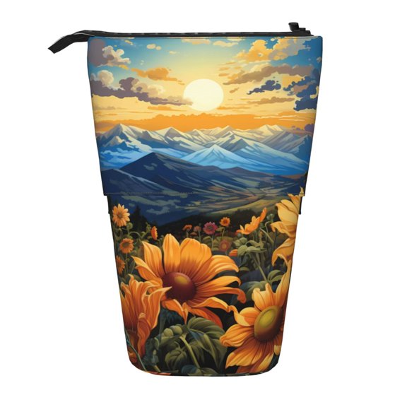 Picia Sunset Sky Sunflower Print Telescopic Pencil Case, Telescopic Pen Holder Telescopic Pencil Pouch Bag Stationery Pencil Case Box Storage Organizer Makeup Bag