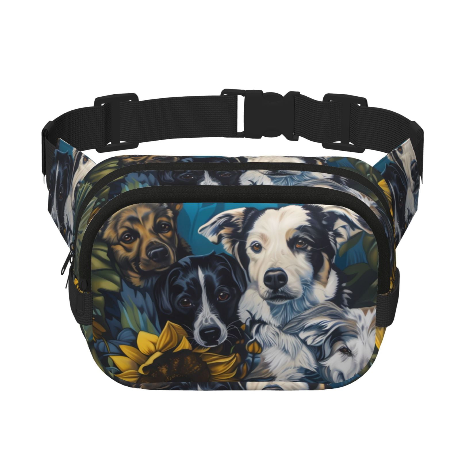 Picia Sunset Sunflower Dog Print Square Double-Layer Waist Bag Mini Adjustable Waist Belt Bag Exercise Running Travel Hiking
