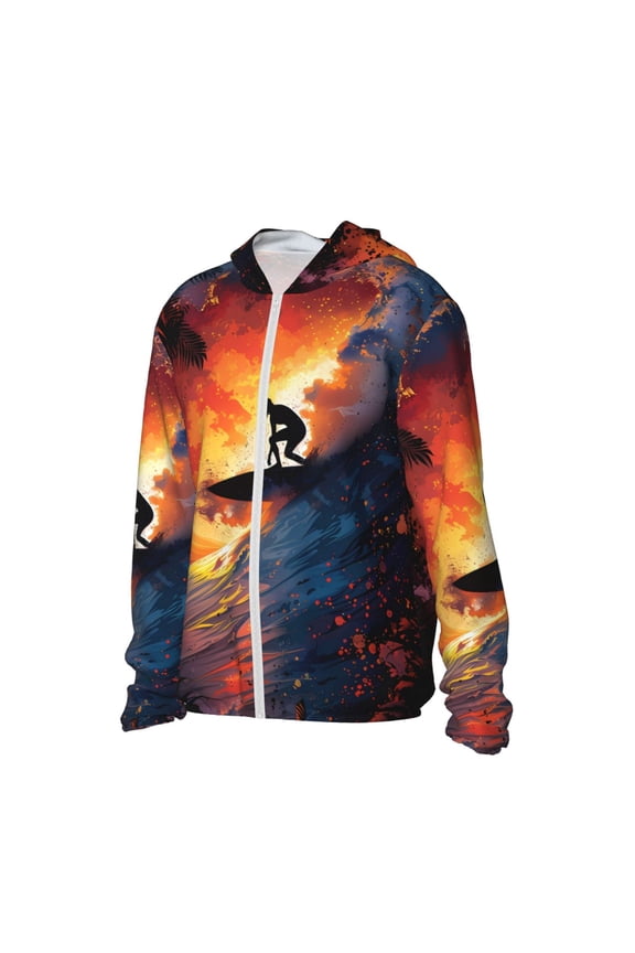 Sunset Surfing Silhouette Women's Men's UPF 50+ Sun Protection Hoodie Shirt Long Sleeve SPF Fishing Outdoor UV Hiking Lightweight Shirts-X-Large