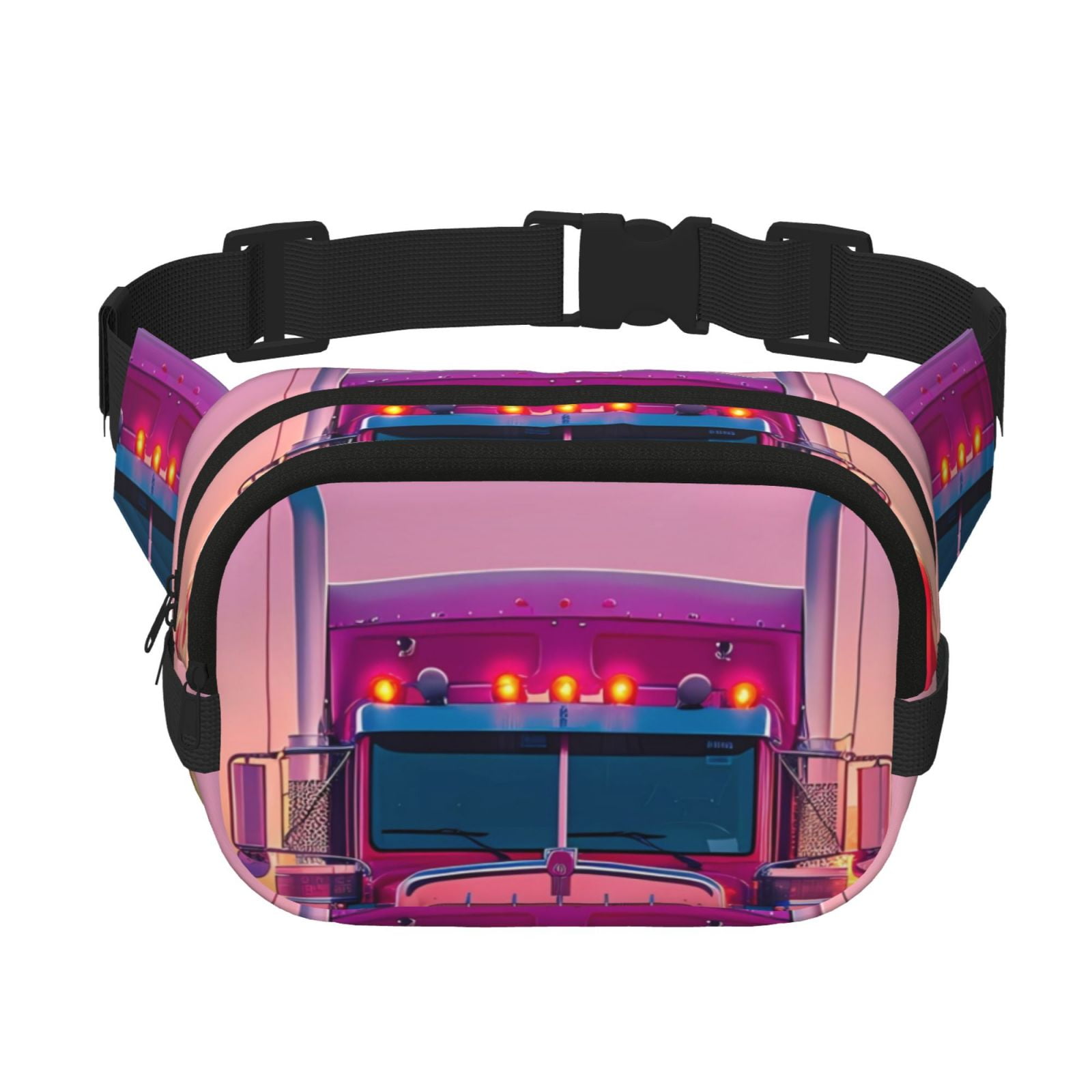 Picia Sunset Truck Highway Print Square Double-Layer Waist Bag Mini Adjustable Waist Belt Bag Exercise Running Travel Hiking