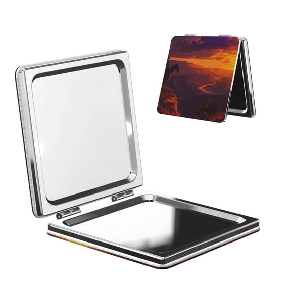 Picia Sunset Valley Western Cowboy for Compact Vanity Mirror , Travel Makeup Mirror , Portable Magnifying Cosmetic Mirror for Daily, Work, Business-Square