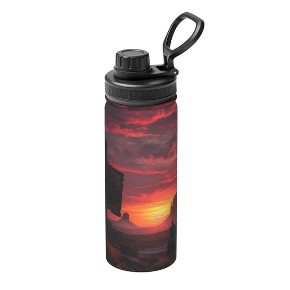 Picia Sunset Western Desert Cowboy Pattern Water Bottle 18 oz Stainless Steel Insulated Bottles With Handle Leak Proof Gym Sport Water Jug BPA-free insulated kettle For Men Women Adults