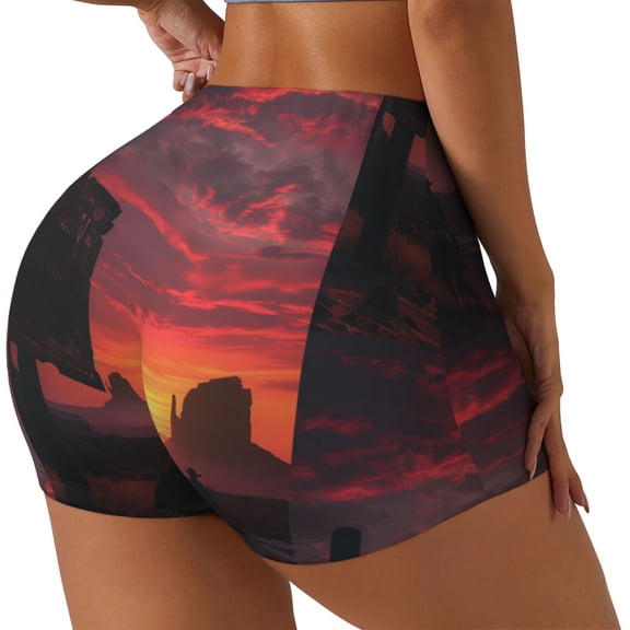 Picia Sunset Western Desert Cowboy Printed Workout Shorts for Women Seamless Scrunch Butt Lifting High Waisted Yoga Gym Booty Running Moisture-wicking Short Pants-XX-Large