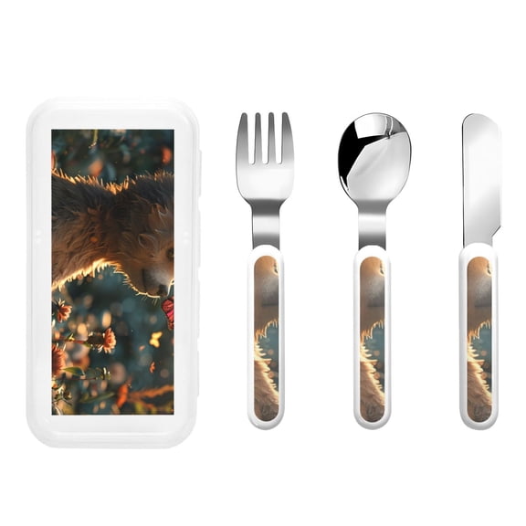 Picia Sunshine Butterfly Flower Bear Print Children's Knife, Fork And Spoon Set - Kids Knife Fork Spoon - Stainless Steel Kids Silverware Set - Metal Kids Cutlery Set