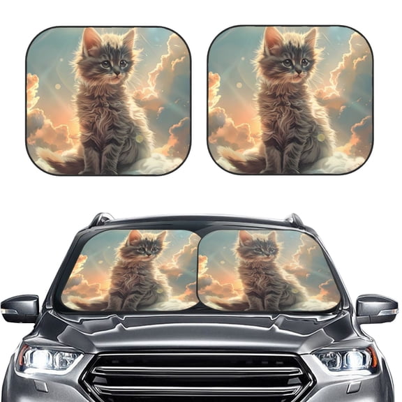 Picia Sunshine Cloud Kitten 2 Piece Car Windshield Sun Shade Foldable | Foldable Sun Shield for Front Window Blocks UV Rays and Keeps Your Vehicle Cool-Small