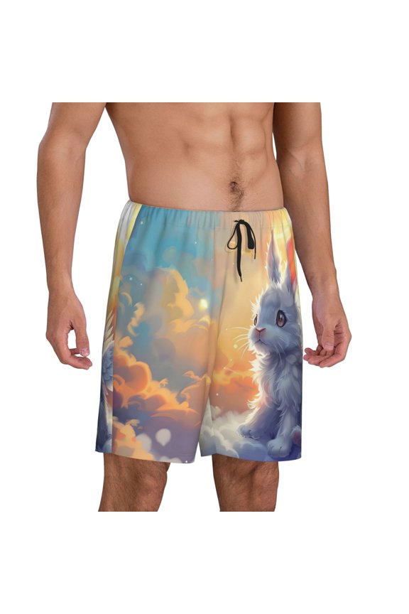 Sunshine Colorful Cloud Rabbit Pajama Shorts for Men, Men's Pajama Bottoms, Sleepwear,Short Pajama Pants-Large