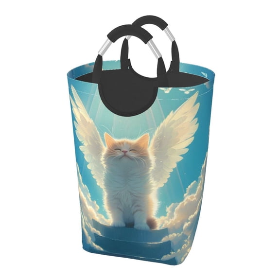 Picia Sunshine Cute Winged Cat Laundry Basket With Handles Laundry Hamper Toys Storage Organizer Foldable Bucket Washing Bin Dirty Clothes Bag For Home Bathroom Bedroom Dorm