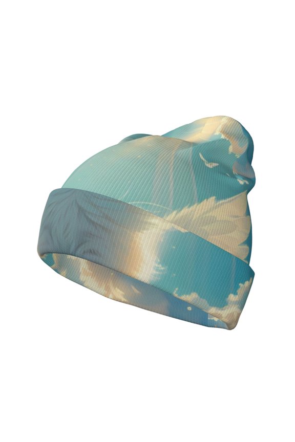 Sunshine Cute Winged Cat Pattern Knitted Beanie Hat for Men and Women , Unisex Winter Warm Stretchy Knit Cap Thick Fisherman Beanies Cuffed Plain Skull Caps