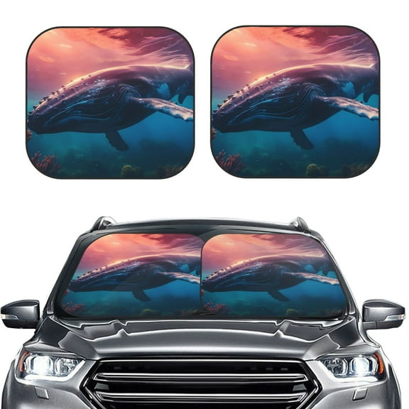 Picia Sunshine Ocean Whale 2 Piece Car Windshield Sun Shade Foldable | Foldable Sun Shield for Front Window Blocks UV Rays and Keeps Your Vehicle Cool-Medium