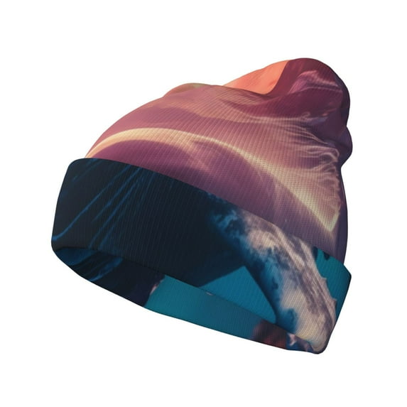 Picia Sunshine Ocean Whale Pattern Knitted Beanie Hat for Men and Women , Unisex Winter Warm Stretchy Knit Cap Thick Fisherman Beanies Cuffed Plain Skull Caps