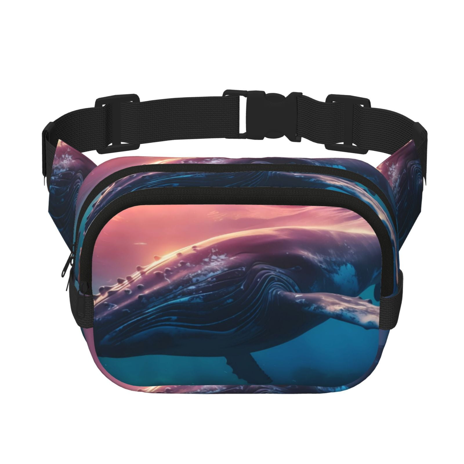 Picia Sunshine Ocean Whale Print Square Double-Layer Waist Bag Mini Adjustable Waist Belt Bag Exercise Running Travel Hiking