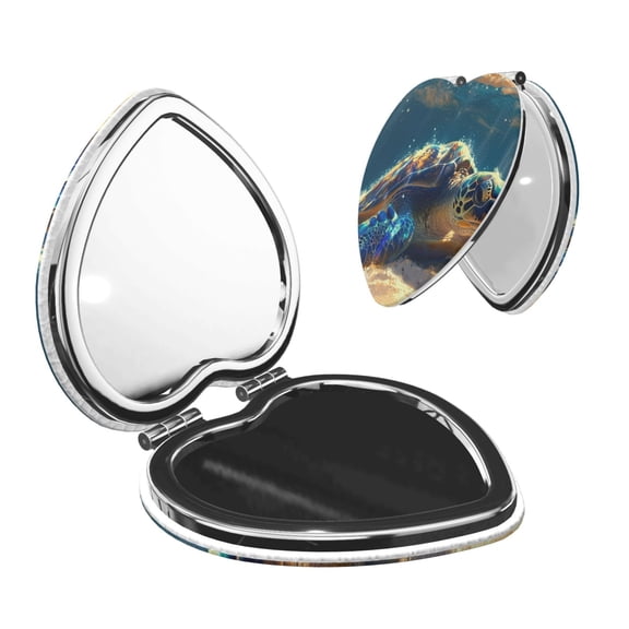 Picia Sunshine Underwater Sand Turtle for Compact Vanity Mirror , Travel Makeup Mirror , Portable Magnifying Cosmetic Mirror for Daily, Work, Business-Heart Shape