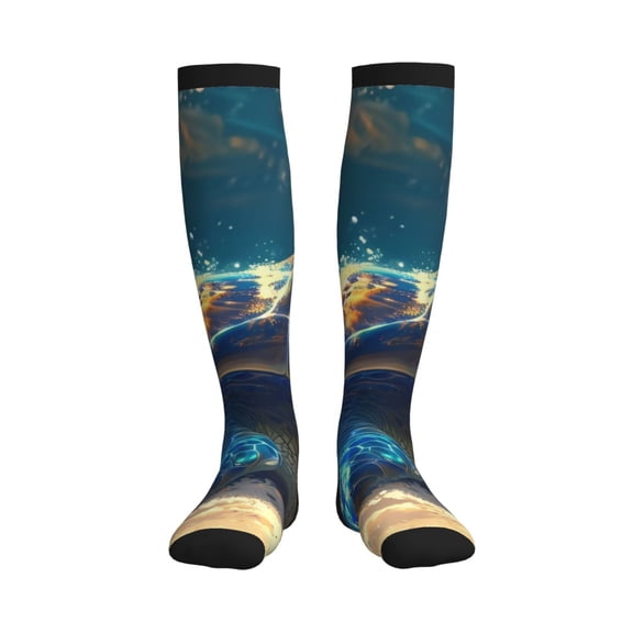 Picia Sunshine Underwater Sand Turtle Printed Sports Compression Socks - 15-20mmHg Graduated Compression, High-Performance Soft and Breathable Socks for Men and Women